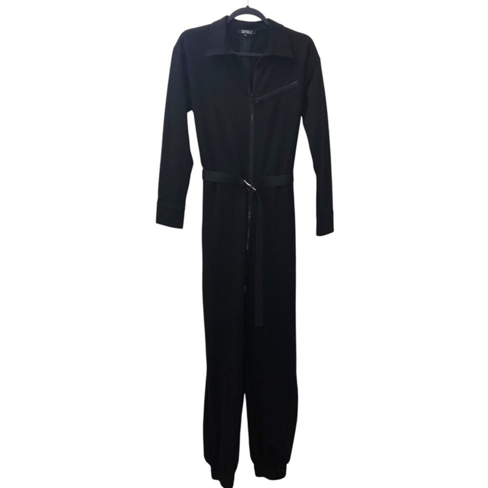 Capsulle Black Jersey Knot Zip Around Jogger Belted Jumpsuit Small NWOT